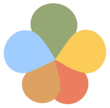 AZA flower logo with five coloured petals